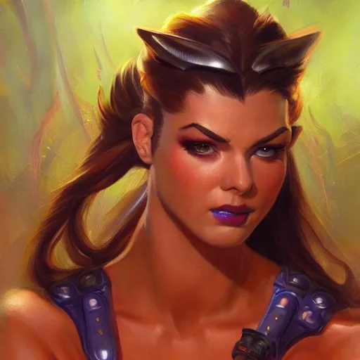 Image similar to detailed portrait symettra from overwatch pokemon intricate, hyper detailed, realistic, oil painting, by julie bell, frank frazetta, cinematic lighting