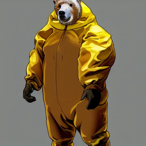 Prompt: portrait of full body bear beast-man wearing a hazmat suit, digital art, concept art, highly detailed, sharp focus