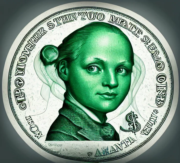 Image similar to cute anthropomorphic dollar by charlie bowater and anna dittmann and artgerm and clemens ascher, portrait, intricate, elegant, green mist, product shot, macro, symmetrical face, highly detailed, dramatic lighting, sharp focus, octane render, trending on artstation, artstationhd, artstationhq, unreal engine, 4 k, 8 k