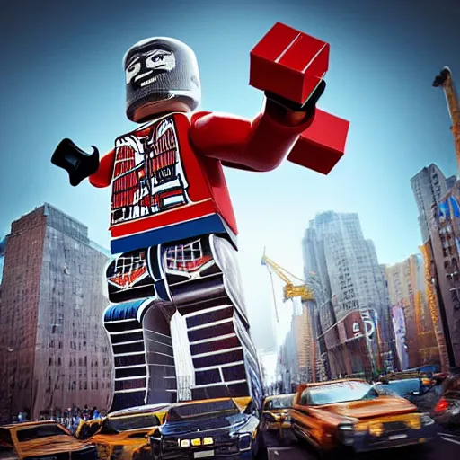 Prompt: “hyperrealist picture of a giant lego figure wreacking havoc in New York, digital art, concept art, blender, Artstation trending, Unreal Engine 5, 8k UHD”