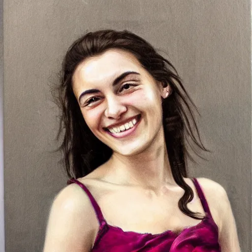 Prompt: portrait beautiful smiling Italian young woman, by Francesco Gioia, clean, detailed, award winning