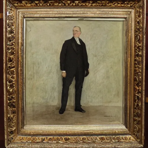 Prompt: portrait of fdr, standing proudly, oil on canvas by william sydney mount