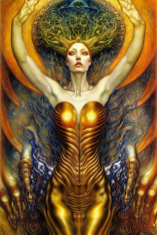 Image similar to Divine Chaos Engine by Karol Bak, Jean Delville, William Blake, Gustav Klimt, and Vincent Van Gogh, symbolist, visionary