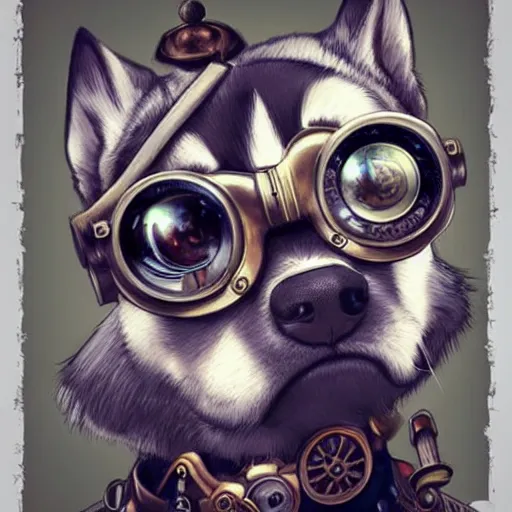 Prompt: a husky with steampunk googles, by ROSS tran