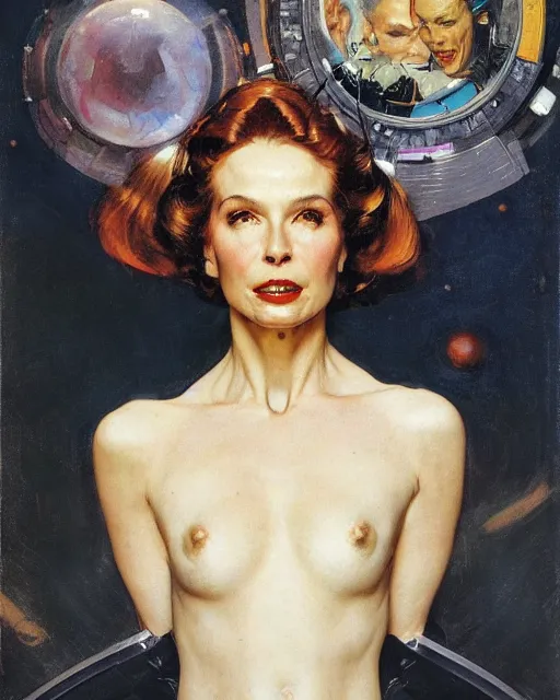 Image similar to head portrait of elegant striking mature space woman, dynamic, by norman rockwell, roberto ferri, daniel gerhartz, edd cartier, jack kirby, howard v brown, ruan jia, tom lovell, frank r paul, dean cornwell, astounding stories, amazing, fantasy, other worlds