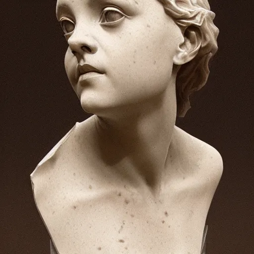 Image similar to beautiful lifelike award winning marble statue bust of christina ricci trending on art station scary artgerm greg rutkowski alphonse mucha museum quality cinematic atmospheric