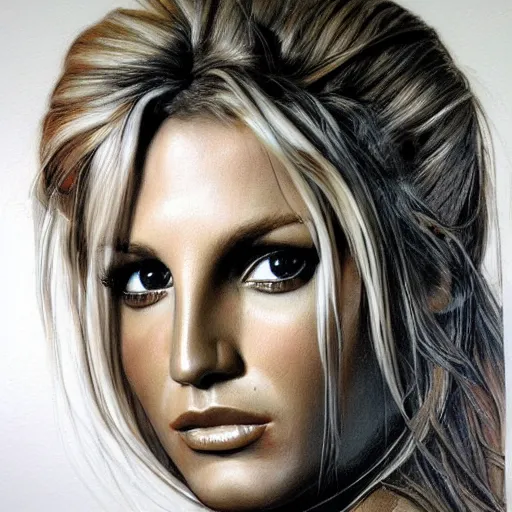 Prompt: pencil art, detailed portrait of britney spears, intricate, hyper detailed, realistic, oil painting, by julie bell, frank frazetta, cinematic lighting