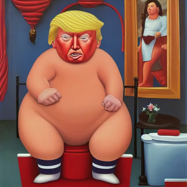 Prompt: donald trump on the toilet painting by fernando botero