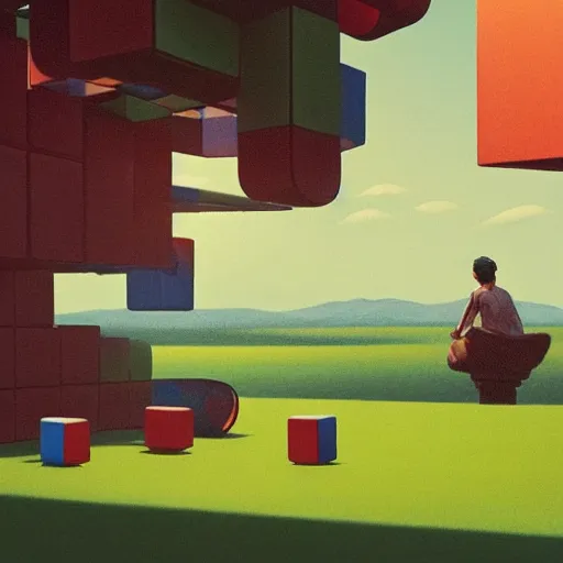 Image similar to an ear floating above a japanese landscape with rubik cubes. Masterpiece, Edward Hopper and James Gilleard, Zdzislaw Beksinski, Mark Ryden, Wolfgang Lettl, hints of Yayoi Kasuma, octane render, 8k.