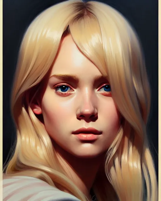 Image similar to stylized portrait of an artistic pose, composition, young blonde girl, realistic shaded, fine details, realistic shaded lighting poster by ilya kuvshinov, magali villeneuve, artgerm, jeremy lipkin and michael garmash and rob rey