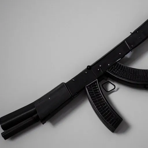 Image similar to A medium shot photograph of an AK-47 against a white background, 4k, ultra HD