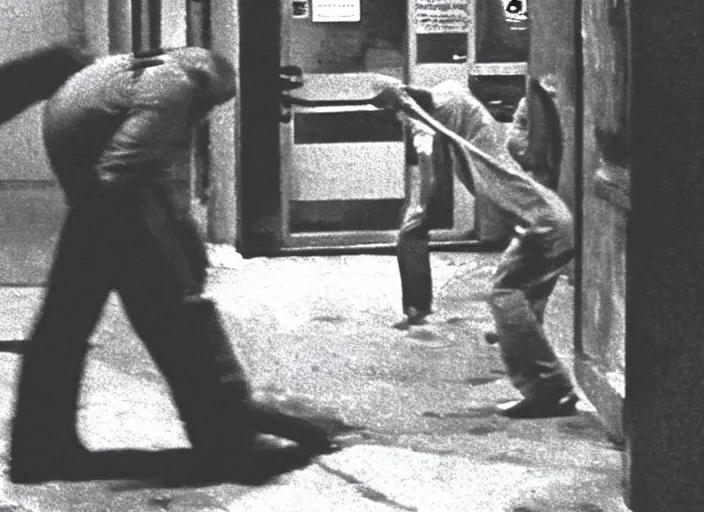 Prompt: disturbing security cam footage of a human corpse walking in the stree horror film practical fx by david cronenberg 1 9 7 0