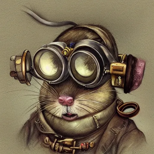 Image similar to A rat with steampunk goggles, by Esao Andrews