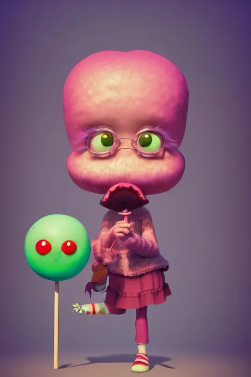 Prompt: lollipop monster, isometric 3d, ultra hd, character design by Mark Ryden and Pixar and Hayao Miyazaki, unreal 5, DAZ, hyperrealistic, octane render, cosplay, RPG portrait, dynamic lighting, intricate detail, summer vibrancy, cinematic