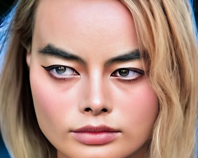 Image similar to asian margot robbie, hyper realistic face, cinematic, close - up, hyper detailed, 3 5 mm photograph, 8 k resolution, film still, sharp lens, wide lens