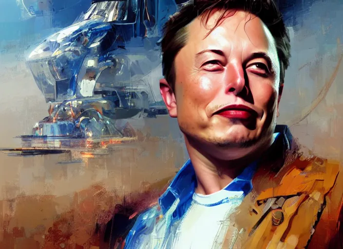 Image similar to portrait of Elon Musk, concept art oil painting by Jama Jurabaev and John Berkey, extremely detailed, brush hard, artstation