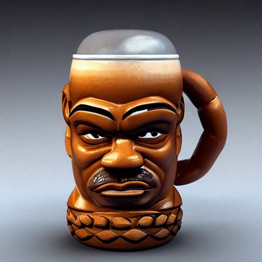 Image similar to a photorealistic photograph of a Trader Vic's Tiki Mug featuring Mike Tyson boxing at bar Trending on Artstation, featured on Behance, well-rendered, Unreal Engine, 4K HD