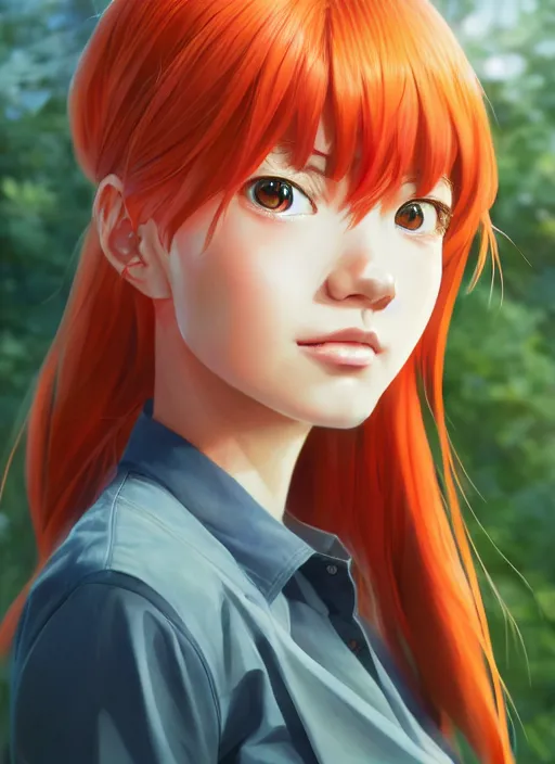 Image similar to highly detailed portrait of asuka langley soryu, stephen bliss, unreal engine, loish, rhads, makoto shinkai and lois van baarle, ilya kuvshinov, rossdraws, global illumination, radiant light, detailed and intricate environment