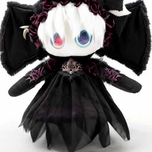 Image similar to cute fumo plush of the nightmare princess, gothic regal and tattered black, broken hearts, tragic wraith, vray