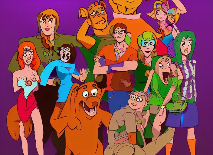 Image similar to Scooby Doo and the Gang, digital art, trending on artstation