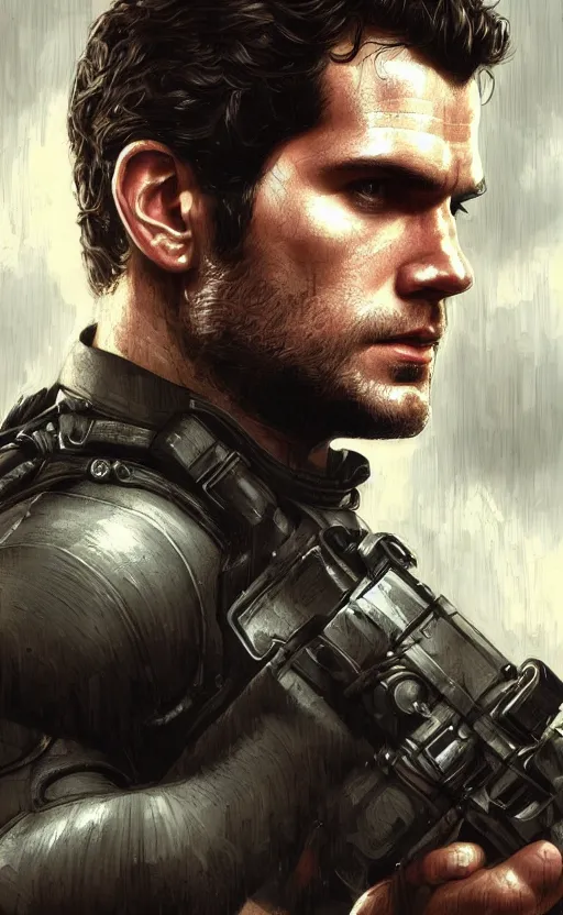 Prompt: portrait of henry cavill as chris redfield, resident evil, pistol, upper body, short sleeve, fantasy, intricate, elegant, highly detailed, digital painting, artstation, concept art, smooth, sharp focus, illustration, art by artgerm and greg rutkowski and alphonse mucha