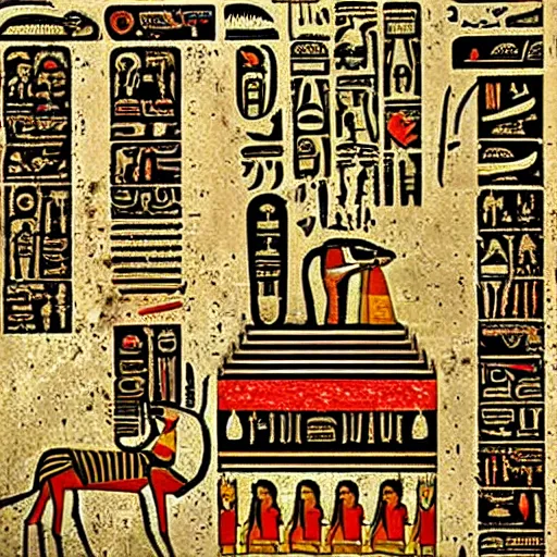 Image similar to egyptian hieroglyphs depicting a trip to mcdonalds