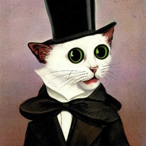 Image similar to a cat wearing a tuxedo a top hat and a monocle, renaissance painting, portrait, highly detailed