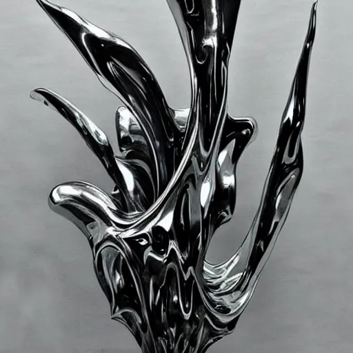 Image similar to liquid forms in metal abstract sculpture cyberpunk