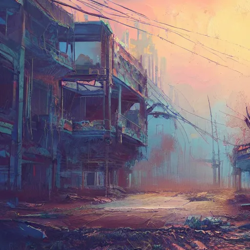 Image similar to post apocalyptic wasteland, smooth, dreary, oil painting, beautifully detailed, trending on artstation, by alena aenami