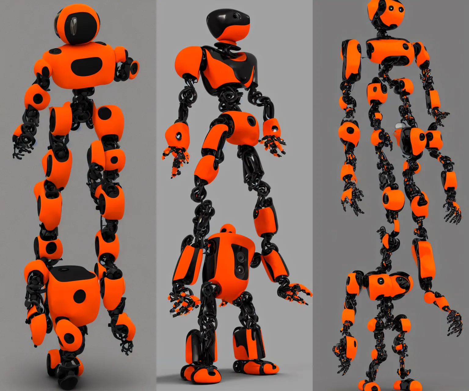 Prompt: V-Ray render of a robot, orange and black, highly detailed