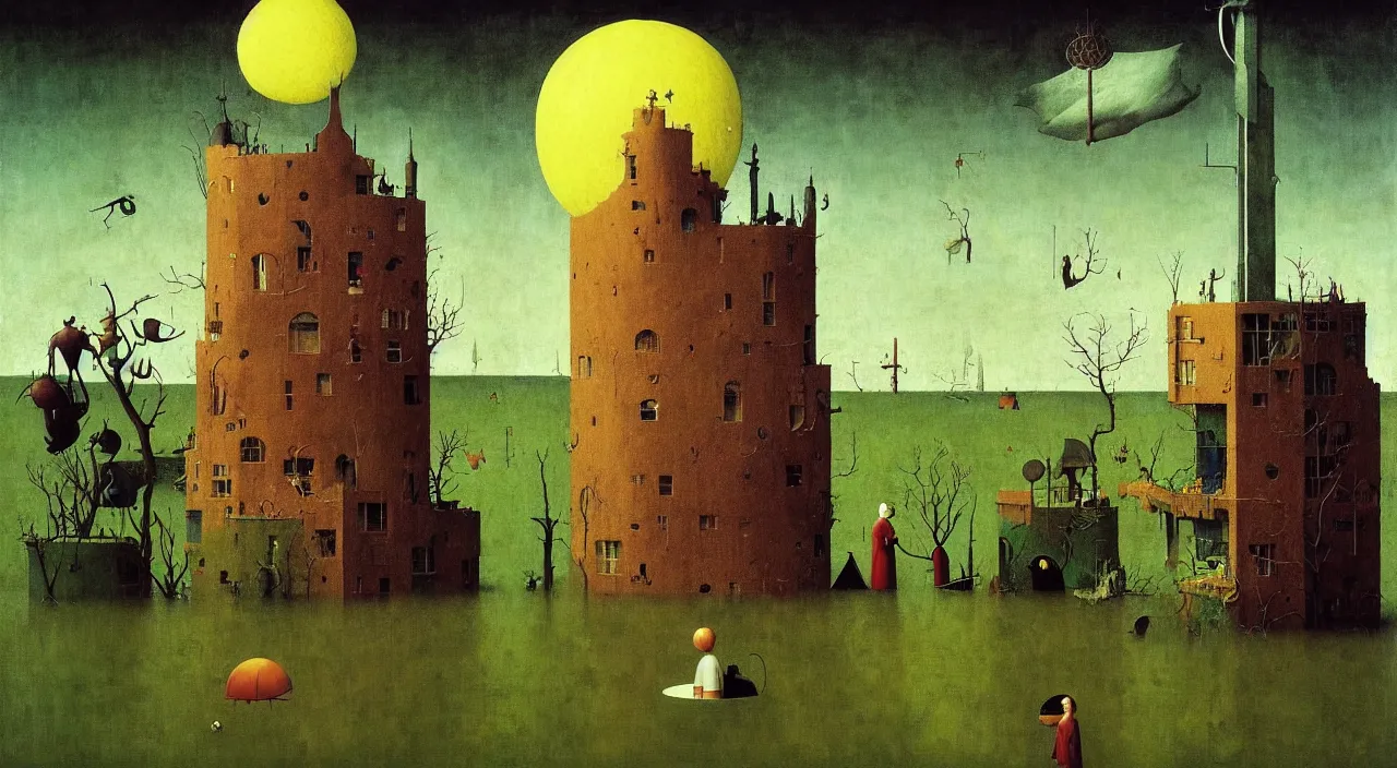 Image similar to single flooded simple!! vegetable tower, very coherent and colorful high contrast masterpiece by norman rockwell franz sedlacek hieronymus bosch dean ellis simon stalenhag rene magritte gediminas pranckevicius, dark shadows, sunny day, hard lighting