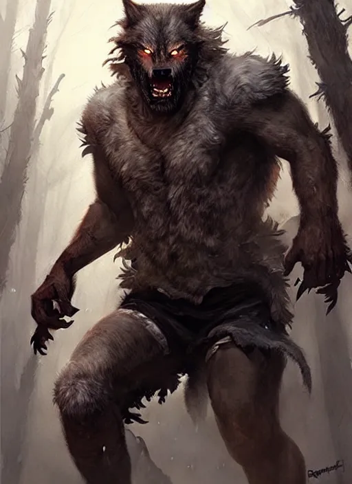 Prompt: rugged werewolf, dnd, fantasy oil _ painting _ unreal _ 5 _ daz. _ rpg _ extremely _ detailed _ artgerm _ greg rutkowski