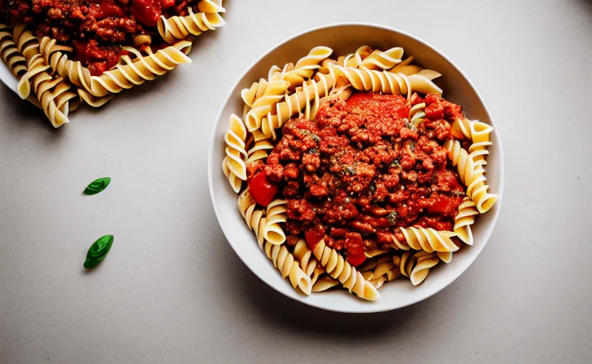 Image similar to a bowl of pasta bolognese, natural light, cinematic lighting, 8 k