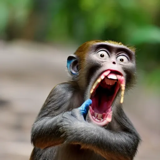 Image similar to a tin can opening its mouth to eat a monkey