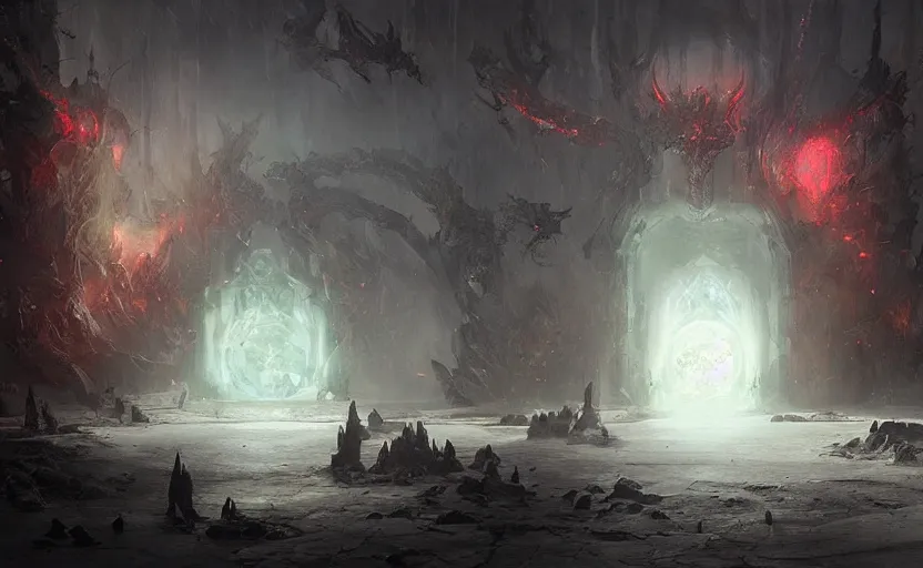 Image similar to a demonic magical ethereal portal!!! to hell. dark matte painting by ruan jia