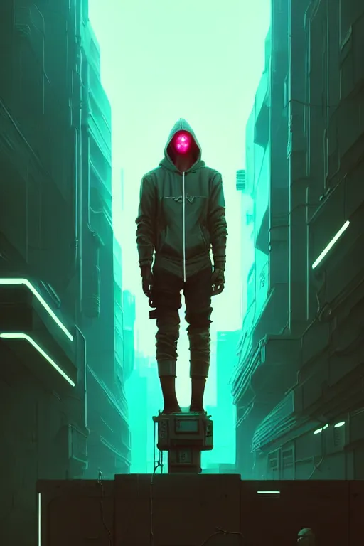 Image similar to cyberpunk synth, hyper - realistic portrait of a man in a hoodie, cyberpunk, by atey ghailan, by greg rutkowski, by greg tocchini, by james gilleard, by joe fenton, by kaethe butcher, dynamic lighting, gradient light blue, brown, blonde cream and white color scheme, grunge aesthetic