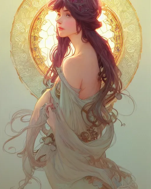 Image similar to secret romance, highly detailed, gold filigree, romantic storybook fantasy, soft cinematic lighting, award, disney concept art watercolor illustration by mandy jurgens and alphonse mucha and alena aenami, pastel color palette, featured on artstation