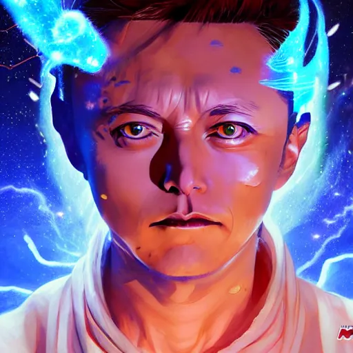 Image similar to anime portrait of Elon Musk as a shaman yedi using dark force to eliminate trump as an anime antagonist by Stanley Artgerm Lau, WLOP, Rossdraws, James Jean, Andrei Riabovitchev, Marc Simonetti, and Sakimichan, trending on artstation