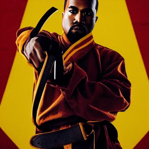 Prompt: Kanye West in Kill Bill: Vol. 1 (2003), 8K concept art, vintage, shot on Kodak Ektar, detailed, ultrarealistic UHD faces