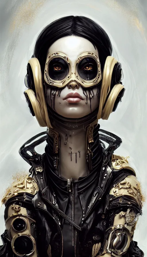 Image similar to soft lustrous ebony ivory biotech raver gutter punk gothic cyborg, golden ratio, details, scifi, fantasy, cyberpunk, intricate, decadent, highly detailed, digital painting, octane render, artstation, concept art, smooth, sharp focus, illustration, art by artgerm, loish, wlop