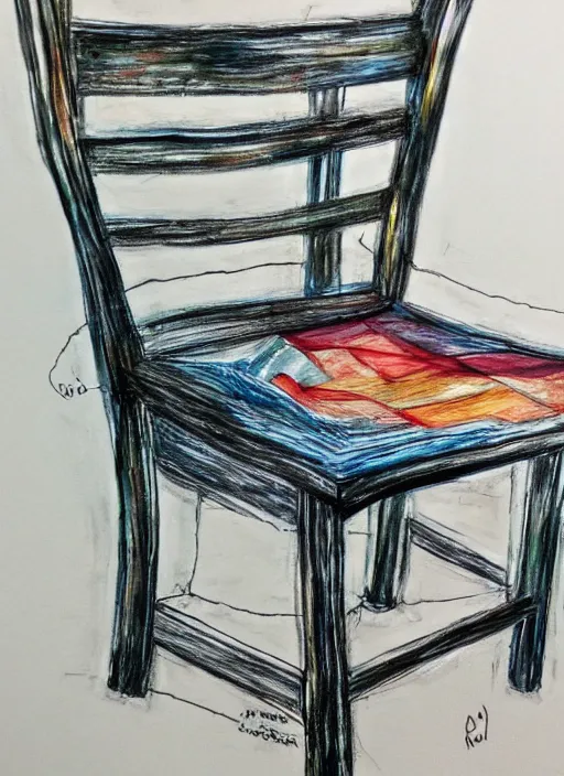Prompt: chair, mixed medium, messy artwork, depth