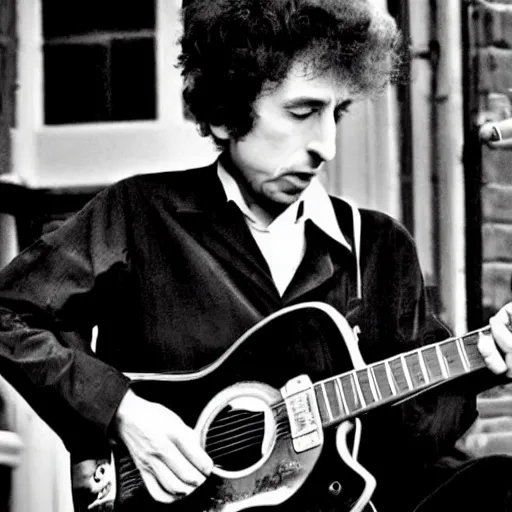 Image similar to bob dylan playing his guitar in wantage united kingdom, photograph