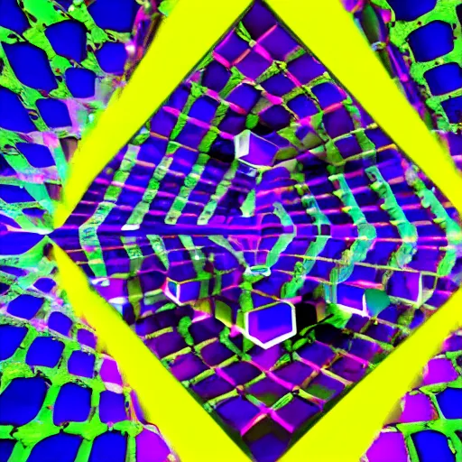 Image similar to a psychedelic fourth dimensional hypercube made of infinity mirrors