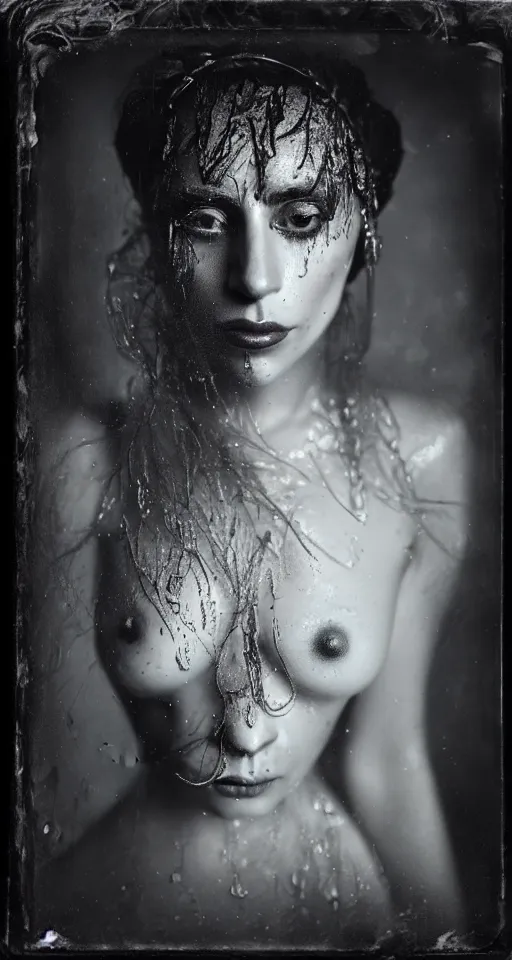 Prompt: a wet plate photograph, a portrait of Lady Gaga