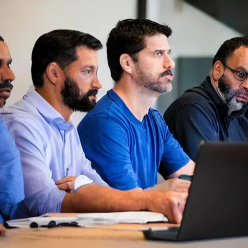 Image similar to big tech ceos whose stock is down 8 6 % this year, prepping to go into the friday all hands meeting to answer 2 6 questions from angry engineers making $ 6 5 0 k total comp about why the company is only getting 3 days instead of the usual 4 off for labor day this year.