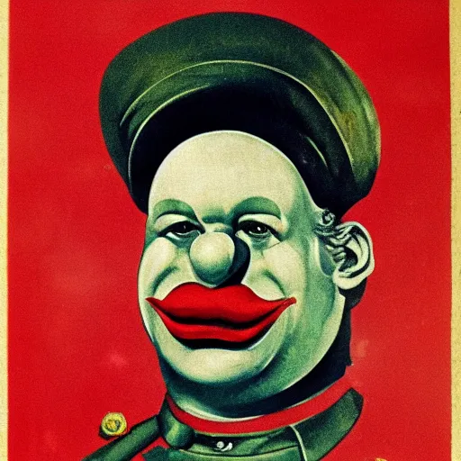 Image similar to communist clown portrait, soviet propaganda art style