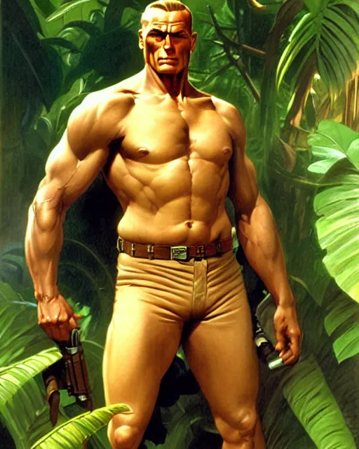 Image similar to doc savage in the jungle, fantasy character portrait, ultra realistic, concept art, intricate details, highly detailed by james bama, william adolphe bouguereau and frank frazetta