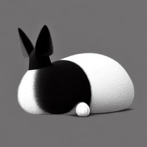 Image similar to Goro Fujita illustrating a beautiful black and white fluffy dog, with big ears on a plain background, art by Goro Fujita, sharp focus, highly detailed, ArtStation