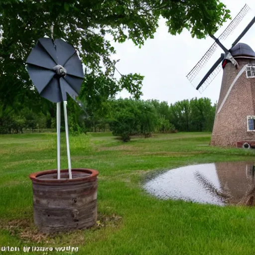 Image similar to a wishing well next to a windmill during a storm