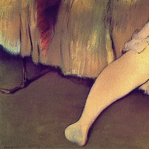 Prompt: backside of a woman lying on a veranda painting by degas